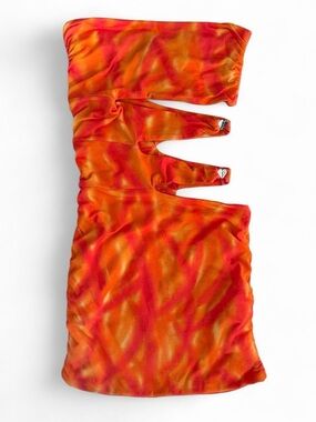ROTATE Cut-out Tie-Dye Mini Dress in Orange and Red